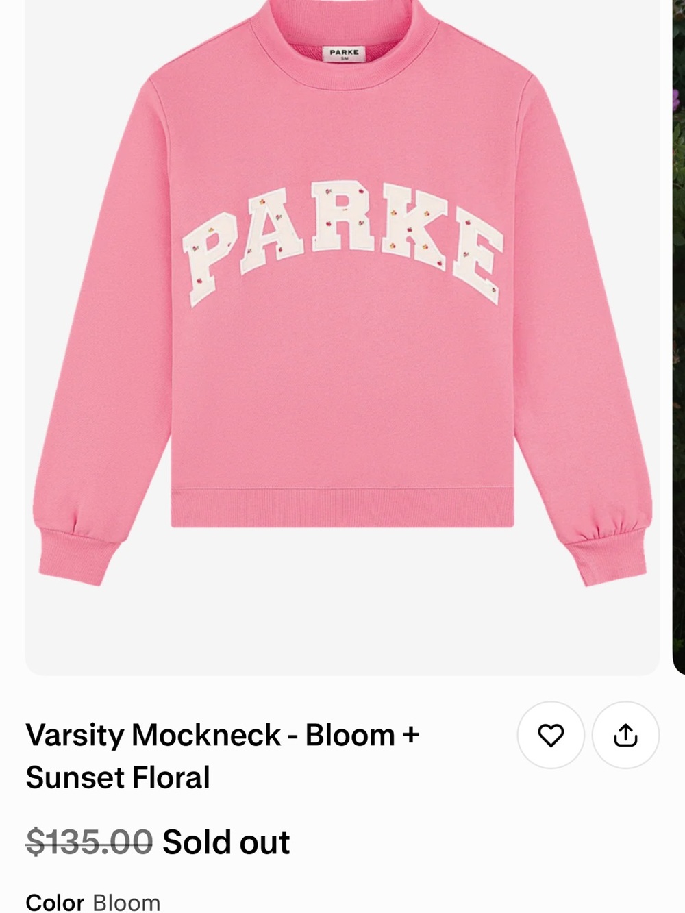 Parker Bloom Pink Mockneck Sweatshirt with White Logo